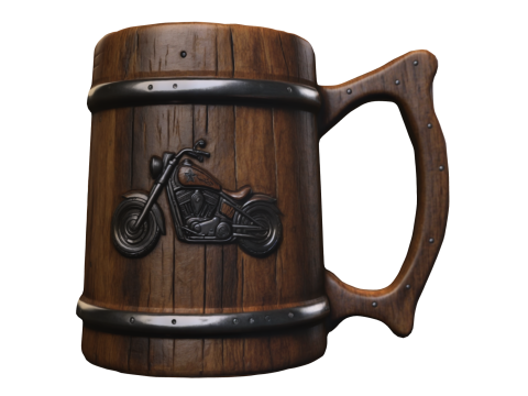 Motorcycle Engraved Wooden Beer Mug Model 3D