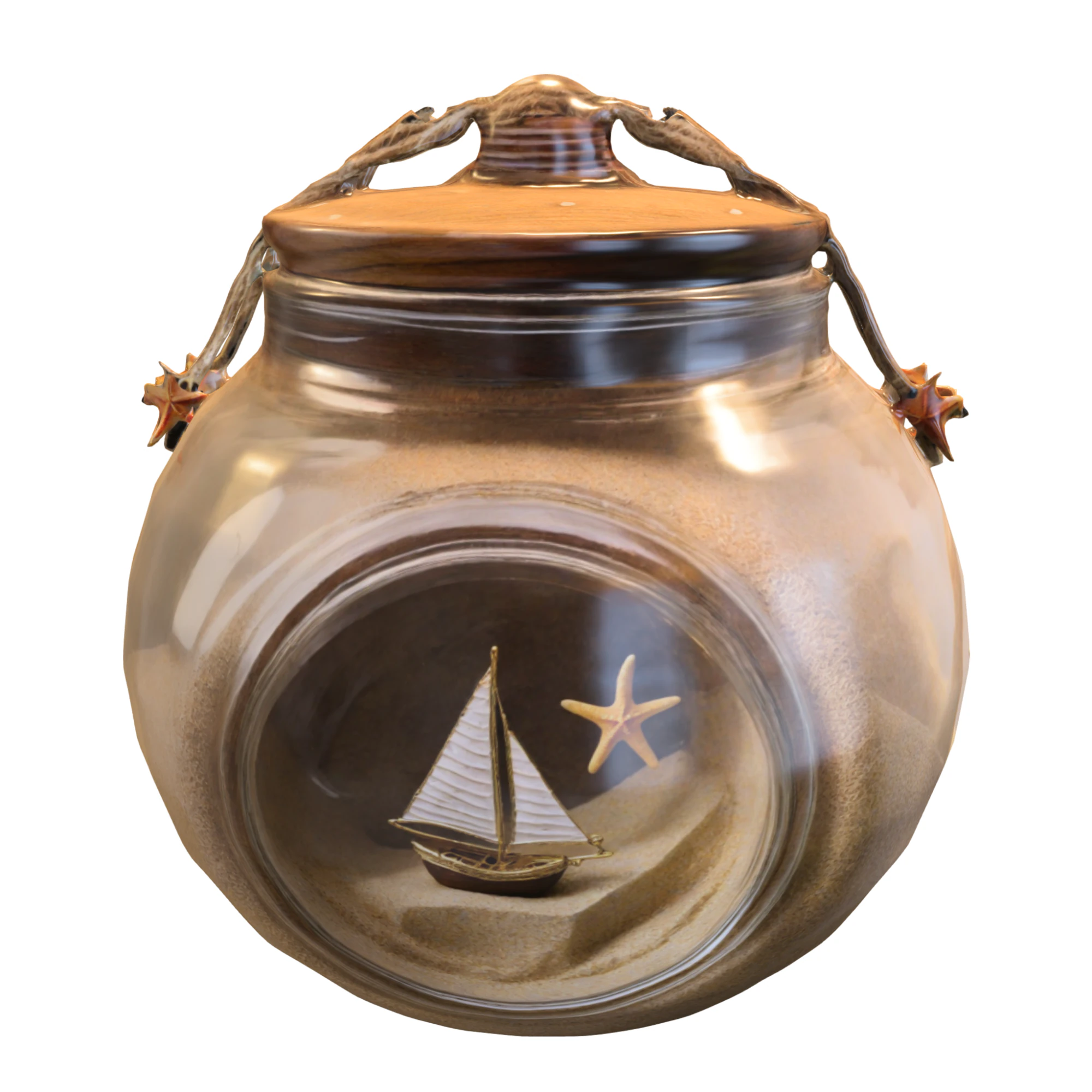 Starfish Sand Jar with Rope Handle 3D Model .c4d .max .obj .3ds .fbx .stl .blend