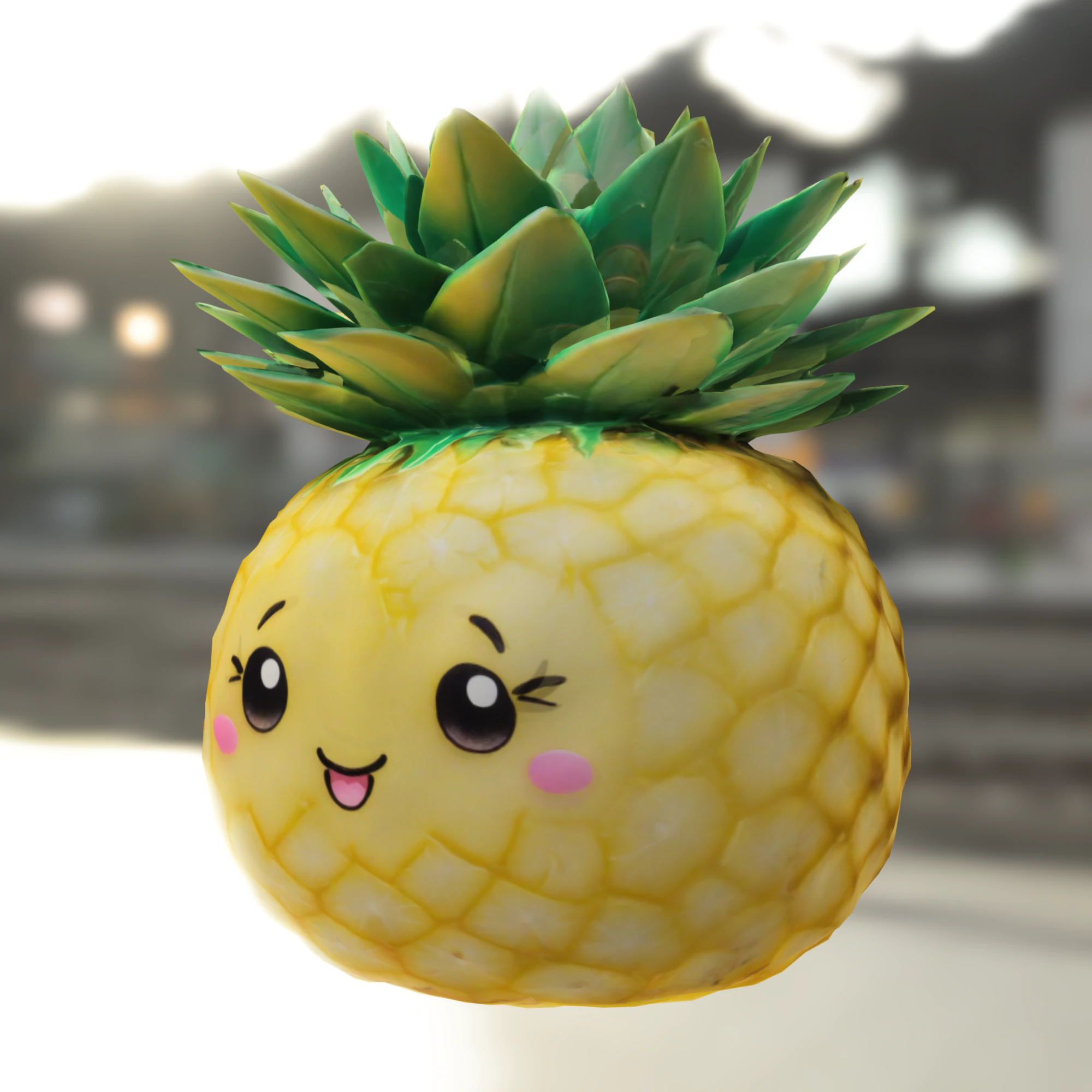 Adorable Pineapple kawaii 3D Model .c4d .max .obj .3ds .fbx .stl .blend 