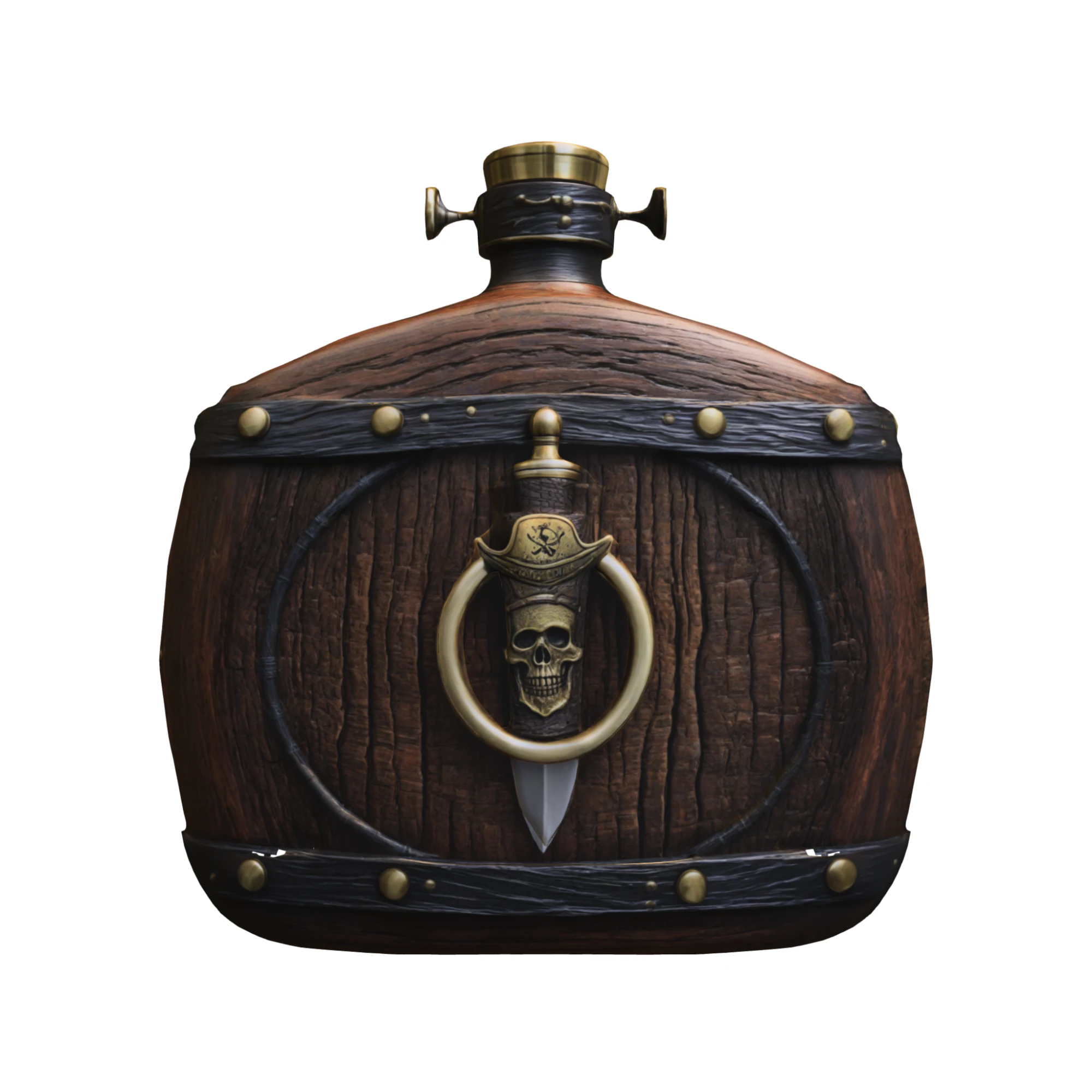 Pirate Skull Barrel Flask 3D Model .c4d .max .obj .3ds .fbx .stl .blend 