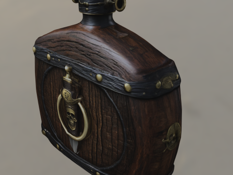 Pirate Skull Barrel Flask Modelo 3D