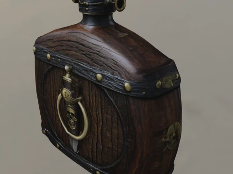 Pirate Skull Barrel Flask 3D Model