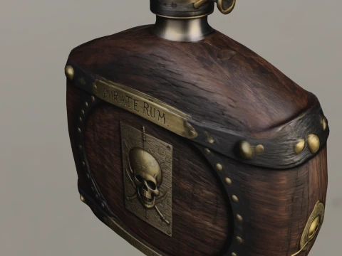 Pirate Skull Barrel Flask 3D Model