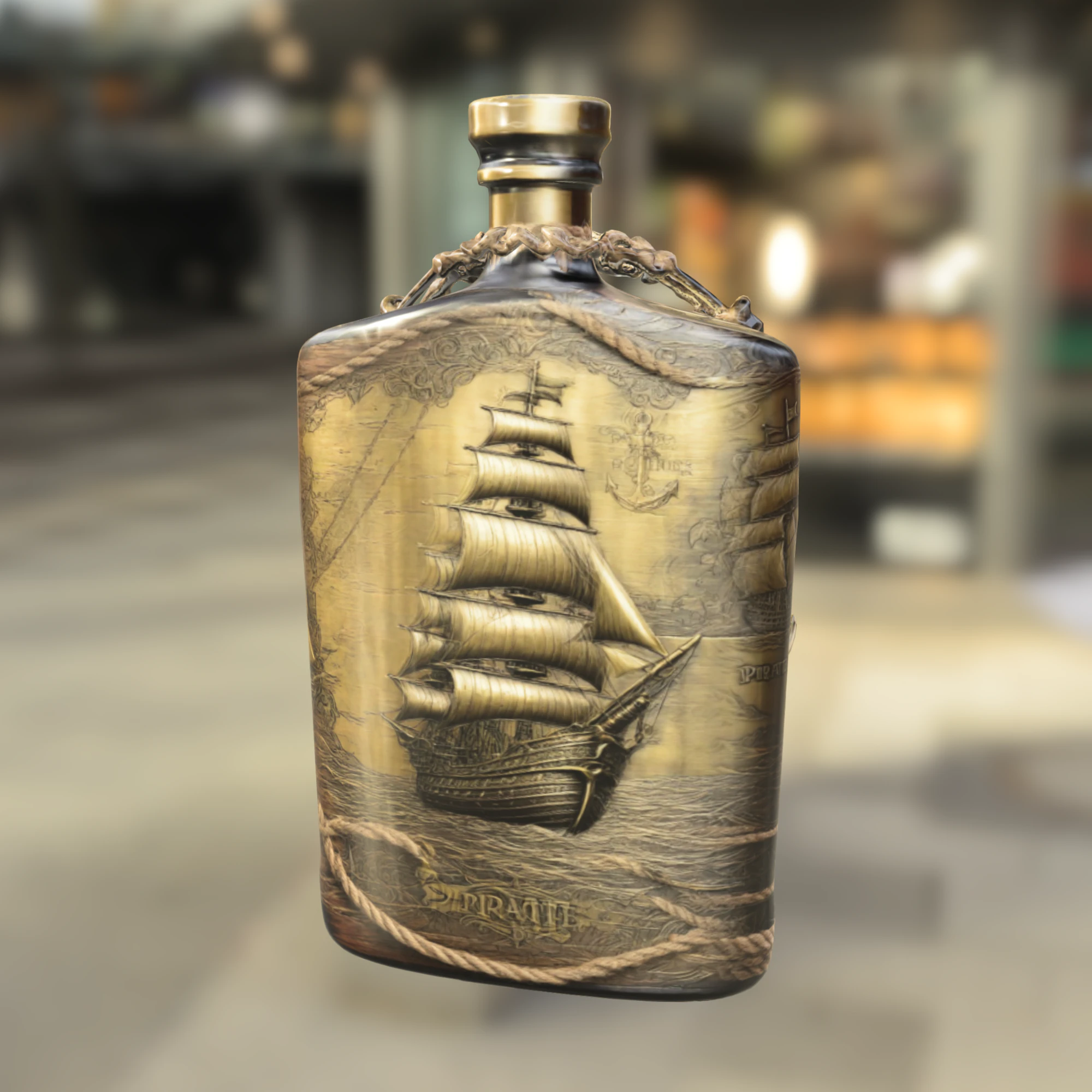 Vintage Pirate Ship Flask 3D Model .c4d .max .obj .3ds .fbx .stl .blend 