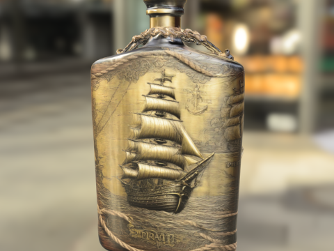 Vintage Pirate Ship Flask 3D Model