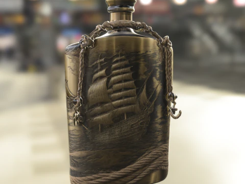 Vintage Pirate Ship Flask 3D Model