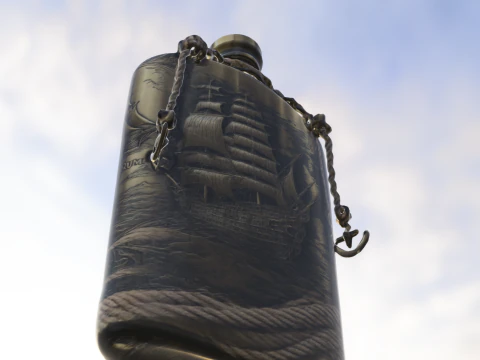 Vintage Pirate Ship Flask 3D Model