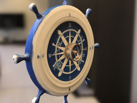 Nautical Ship Wheel blue 3D 模型
