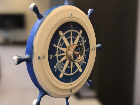 Nautical Ship Wheel blue 3D Model