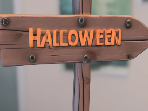 Halloween Wooden Signpost 3D Model