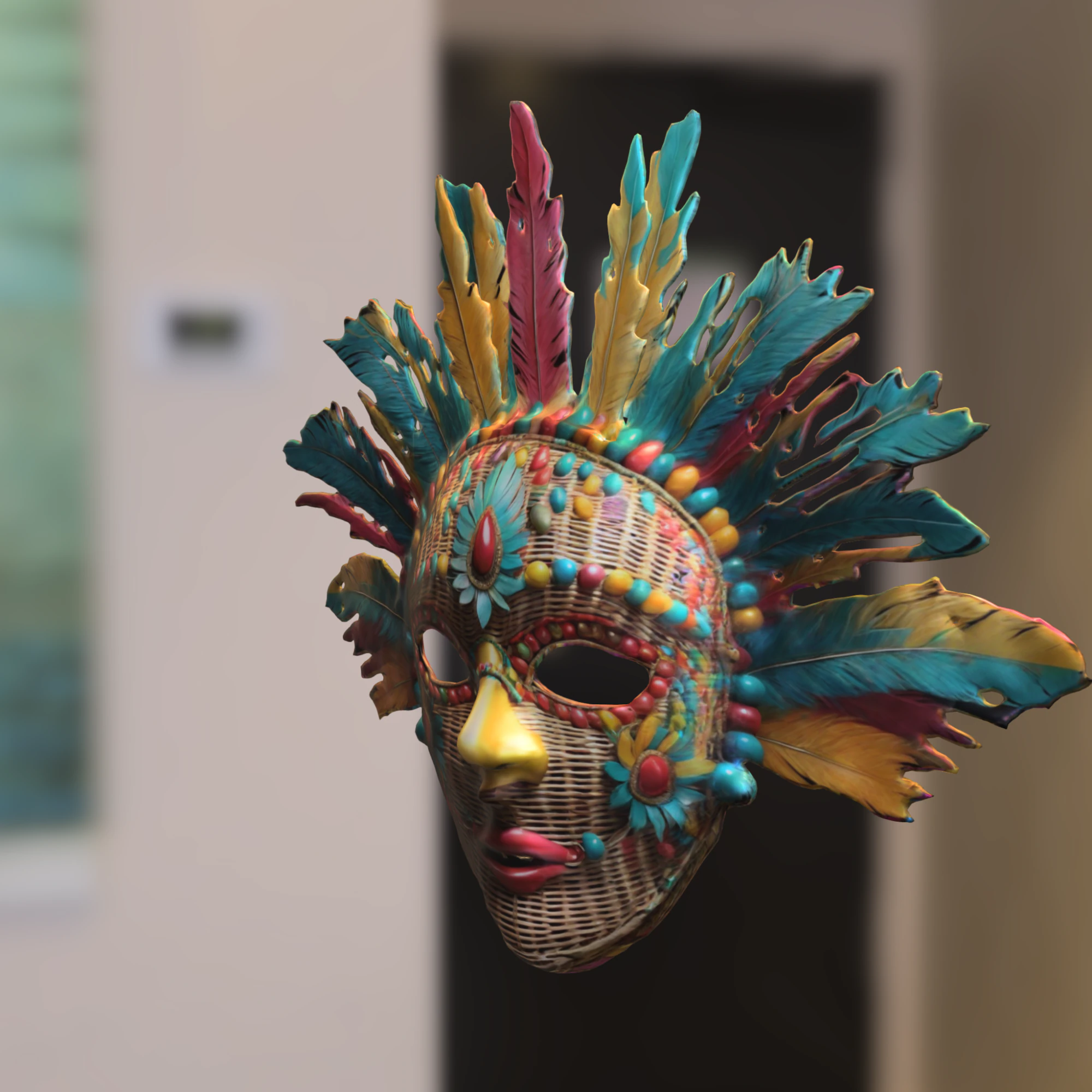 Tribal Feather Mask 3D Model .c4d .max .obj .3ds .fbx .stl .blend 