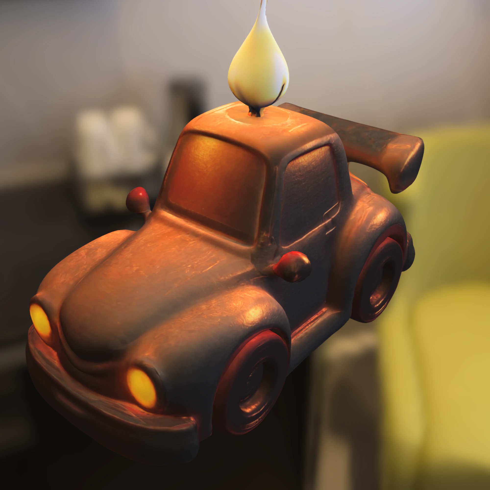 Cartoon Sports Car with Candle 3D Model .c4d .max .obj .3ds .fbx .stl .blend 