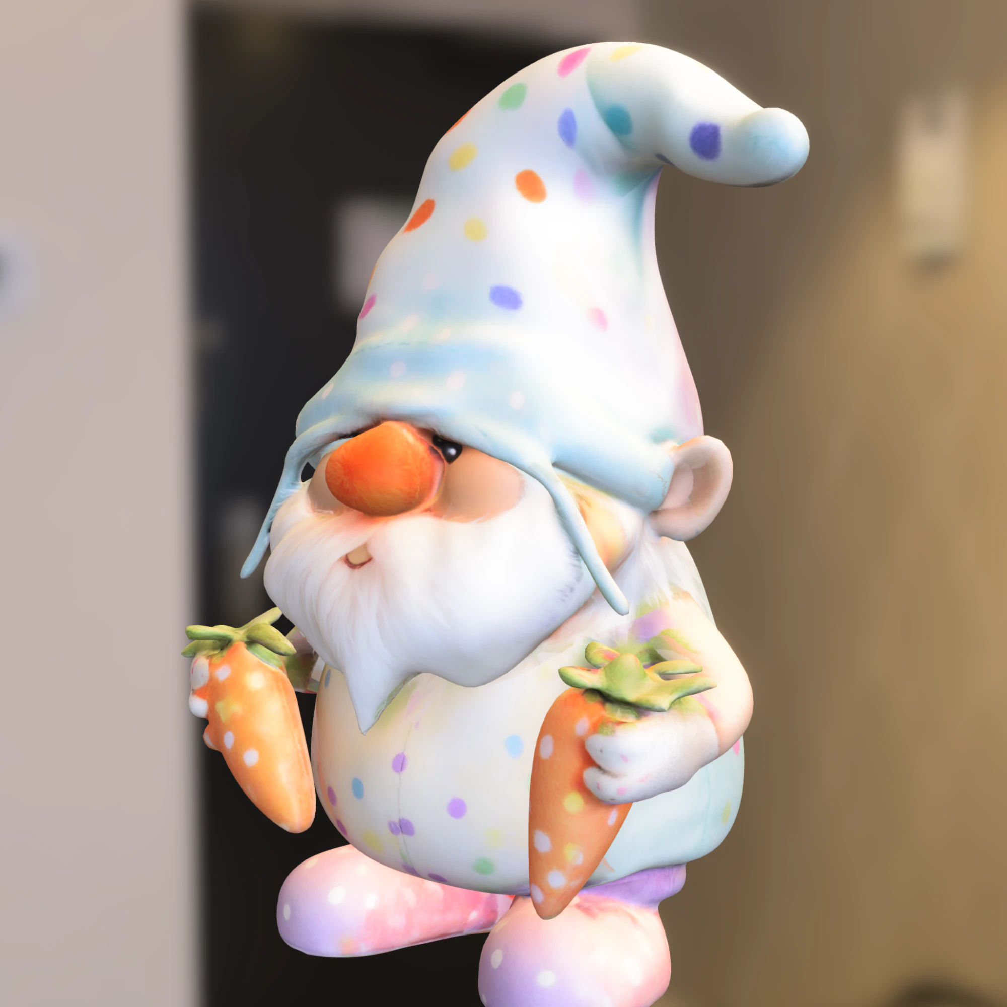 Cute Gnome with Carrots 3D Model .c4d .max .obj .3ds .fbx .stl .blend 