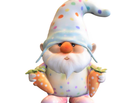 Cute Gnome with Carrots 3D Model