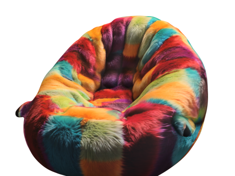 Colorful Furry Bean Bag Chair Model 3D