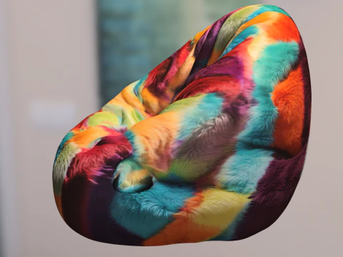 Colorful Furry Bean Bag Chair 3D Model