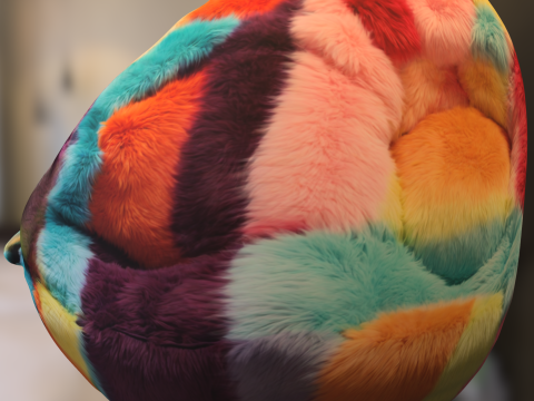 Colorful Furry Bean Bag Chair 3D Modell