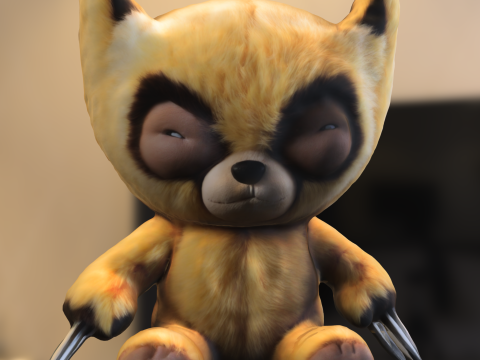 Furry Clawed wolverine Plush 3D Model