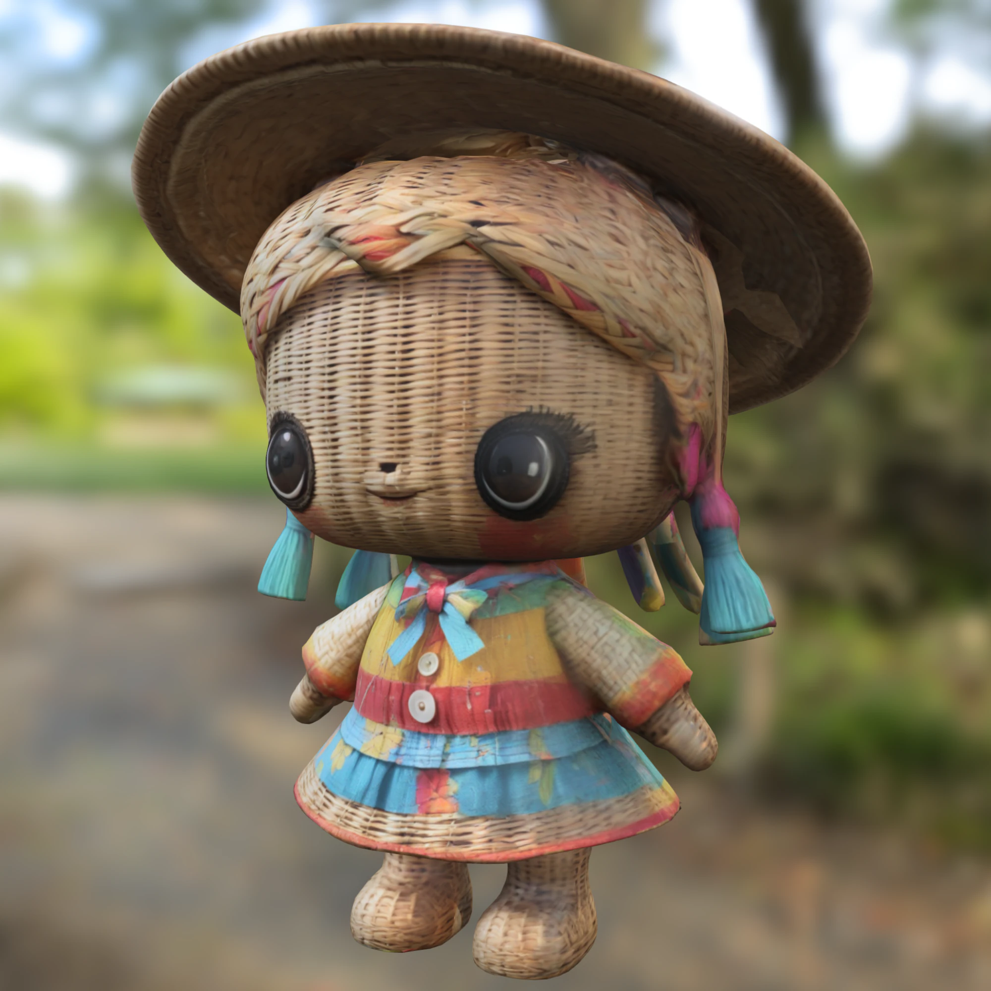 Wicker Doll with Hat 3D Model .c4d .max .obj .3ds .fbx .stl .blend