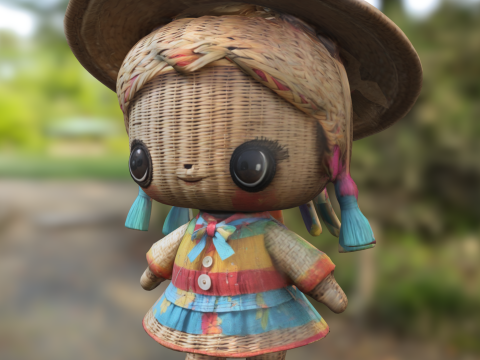 Wicker Doll with Hat 3D Модель