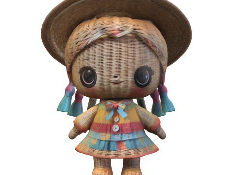 Wicker Doll with Hat Model 3D