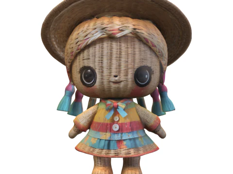 Wicker Doll with Hat 3D Model