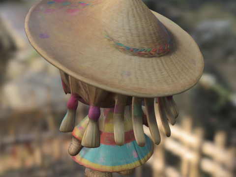 Wicker Doll with Hat Model 3D
