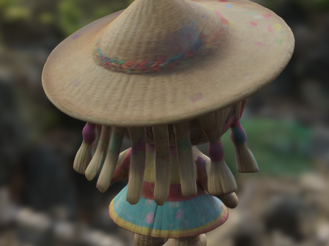 Wicker Doll with Hat Model 3D