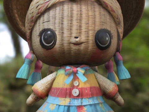 Wicker Doll with Hat 3D Model