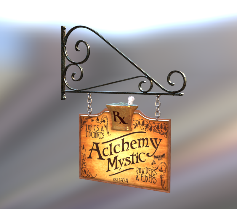 Vintage Alchemy Shop Sign Modèle 3D .c4d .max .obj .3ds .fbx .stl .blend