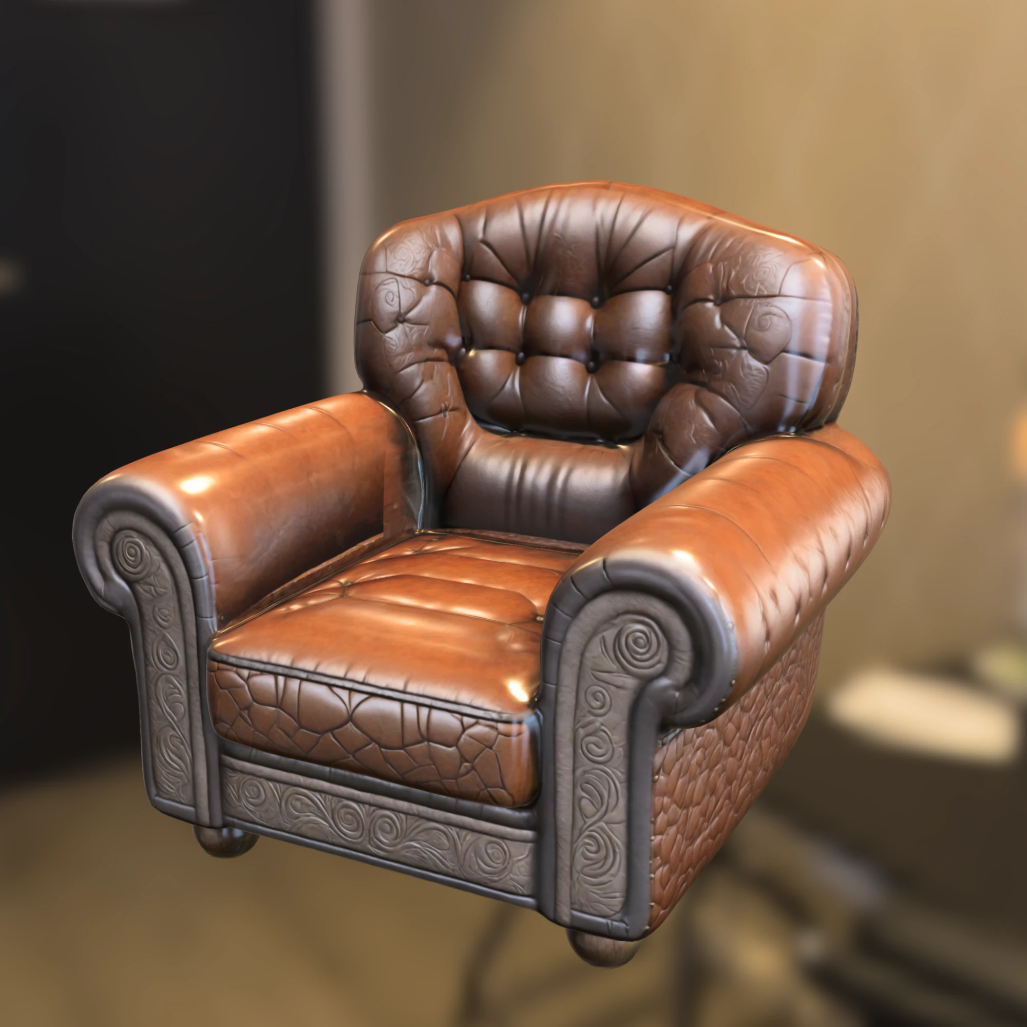 Classic Leather Armchair 3D Model .c4d .max .obj .3ds .fbx .stl .blend
