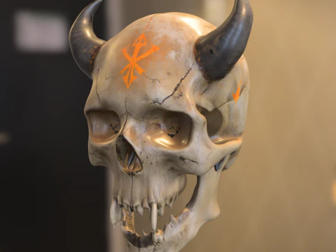Cr&aacute;neo de demonio con cuernos Modelo 3D