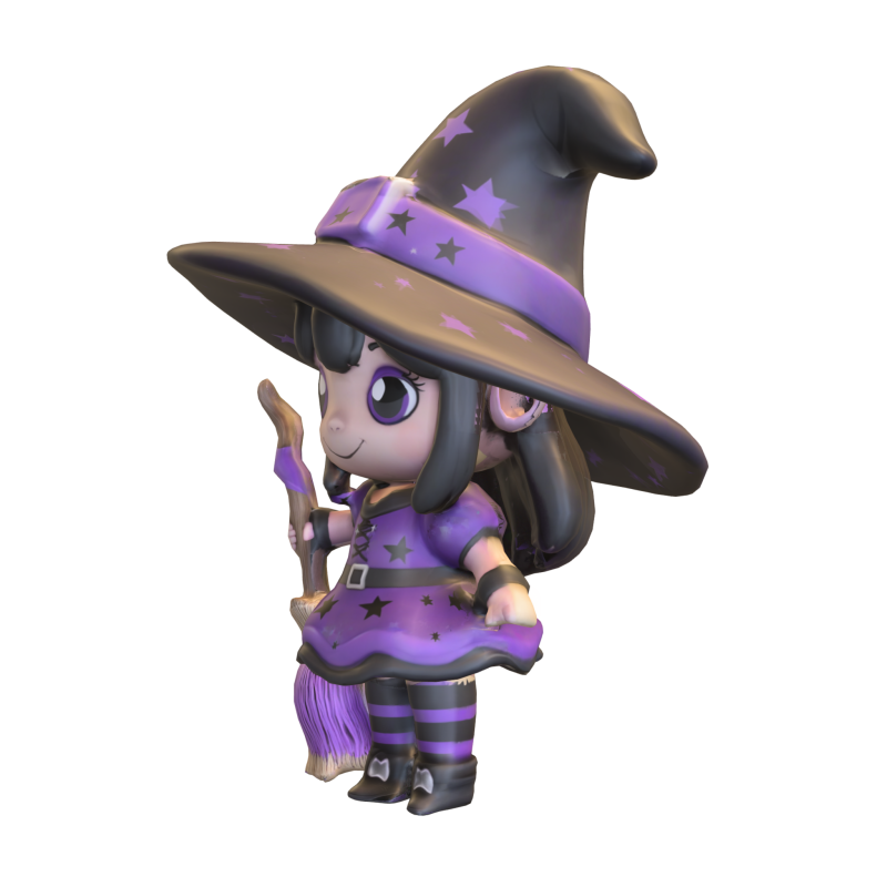Kawaii Little Witch Figurine Modèle 3D .c4d .max .obj .3ds .fbx .stl .blend