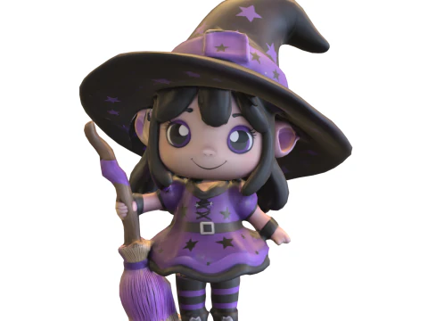 Kawaii Little Witch Figurine 3D Model