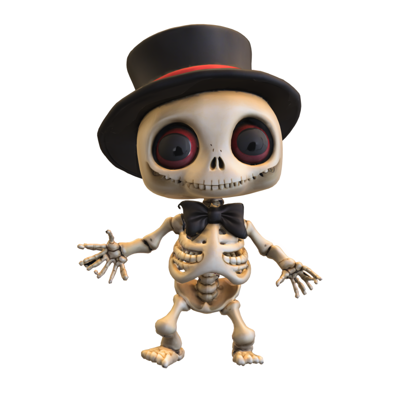 Chibi Skeleton with Top Hat and Bow Tie 3D मॉडल .c4d .max .obj .3ds .fbx .stl .blend