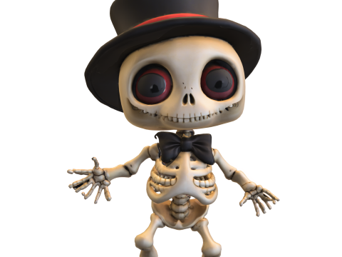 Chibi Skeleton with Top Hat and Bow Tie 3D Модель