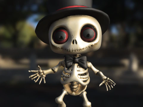 Chibi Skeleton with Top Hat and Bow Tie 3D Model