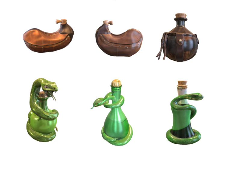 Fantasy Flask Potion Pack 3D Model .c4d .max .obj .3ds .fbx .stl .blend