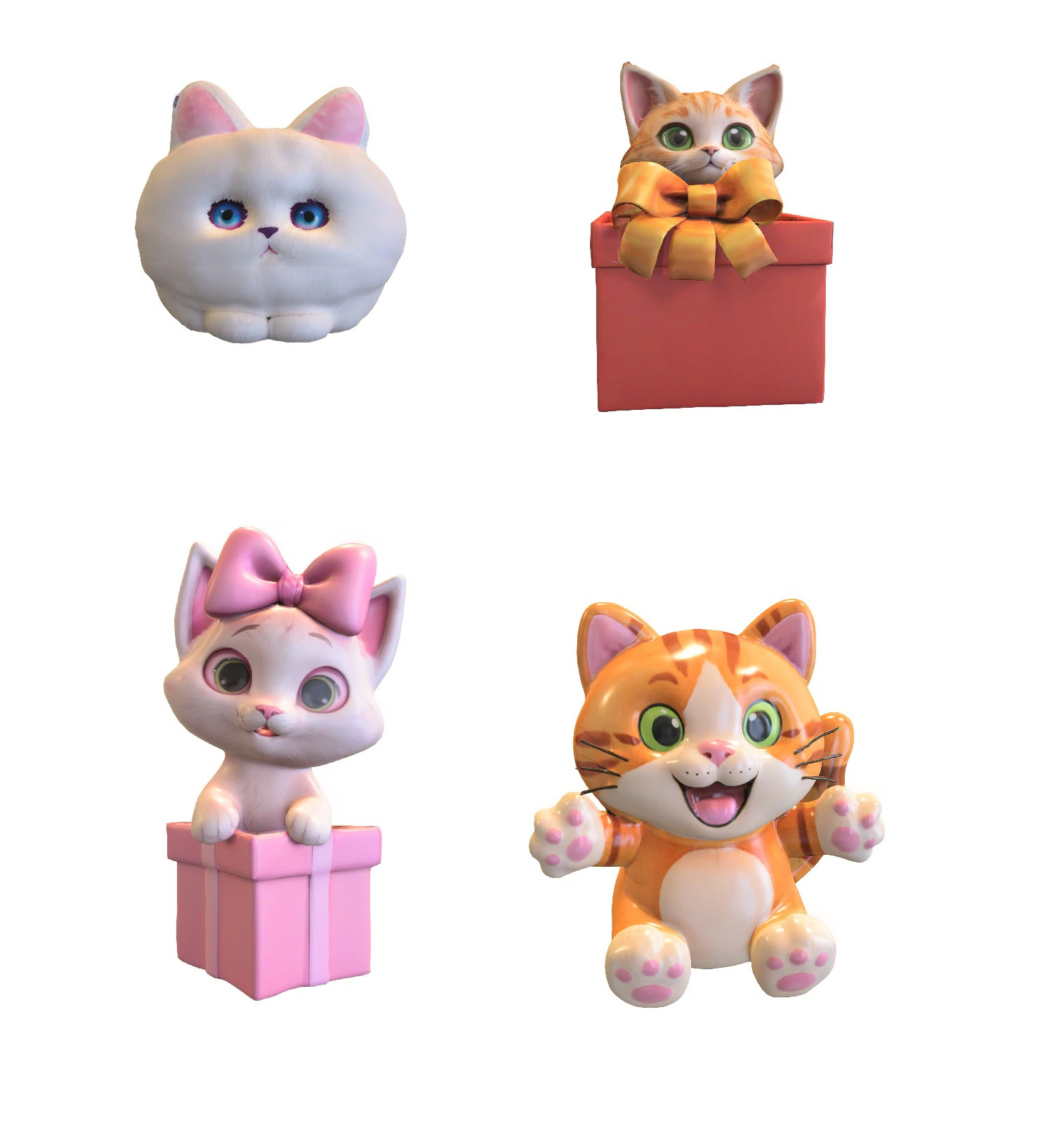 Fluffy Whiskers Cats Pack 3D Model .c4d .max .obj .3ds .fbx .stl .blend 