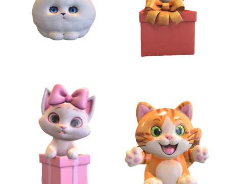 Pack de chats &agrave; moustaches moelleuses Modèle 3D