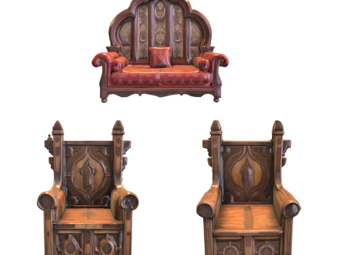 Pacchetto mobili medievali in legno Modello 3D