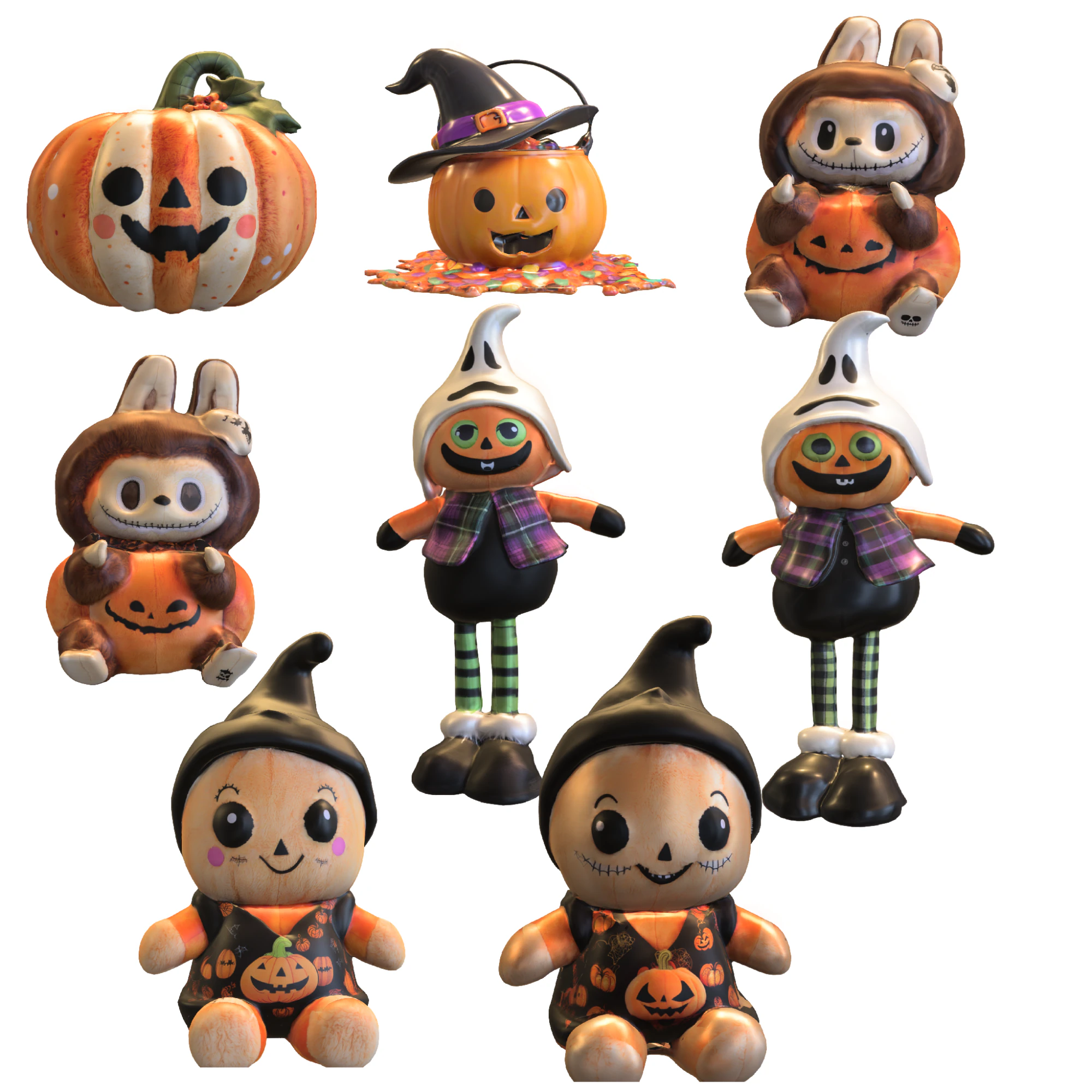 Halloween Pumpkin Pack Cute 3D Model .c4d .max .obj .3ds .fbx .stl .blend 