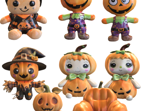 Halloween Pumpkin Pack Cute 3D Model