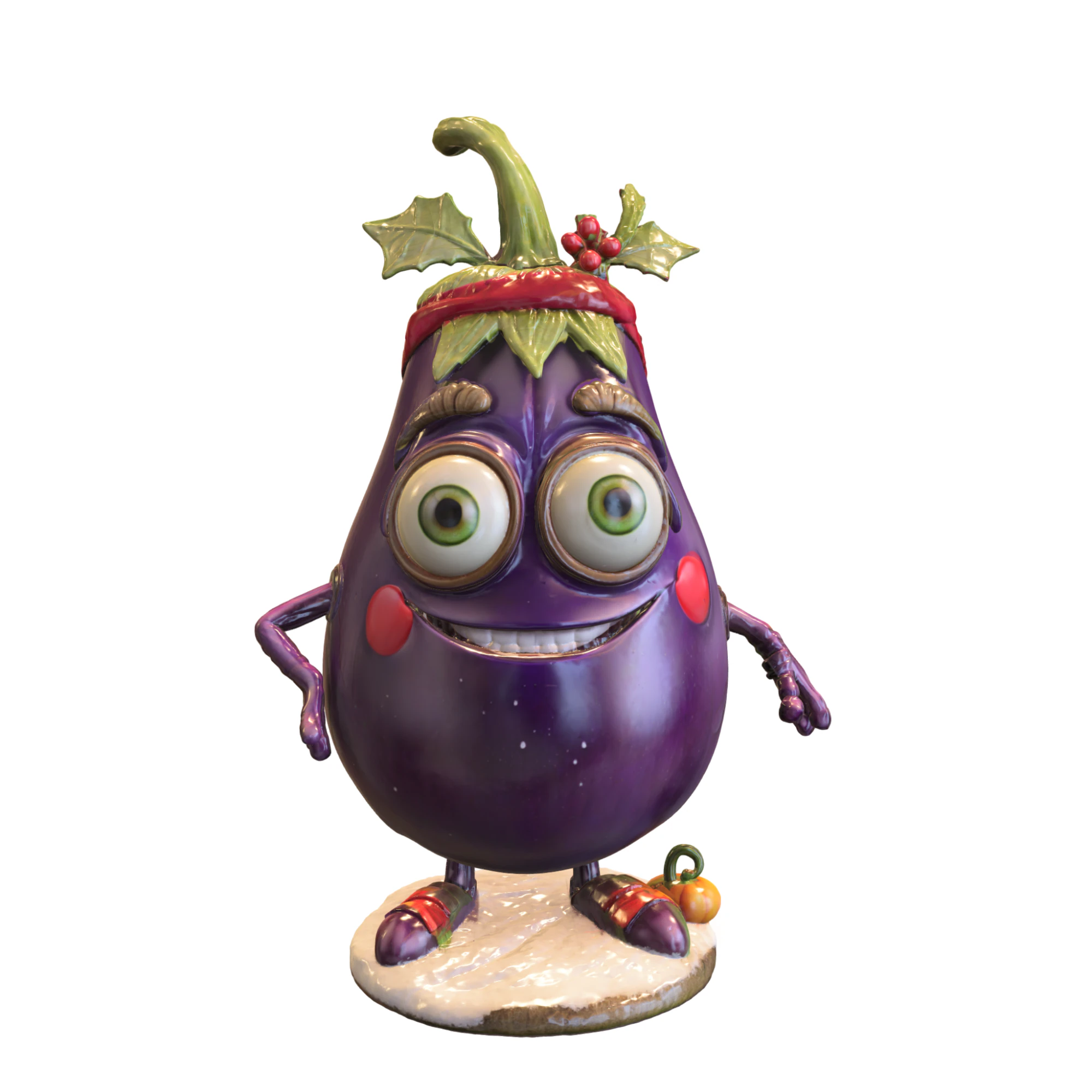 Cheerful Eggplant Character 3D Model .c4d .max .obj .3ds .fbx .stl .blend 