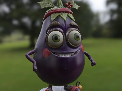 Cheerful Eggplant Character 3D Model