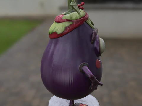 Cheerful Eggplant Character 3D Model