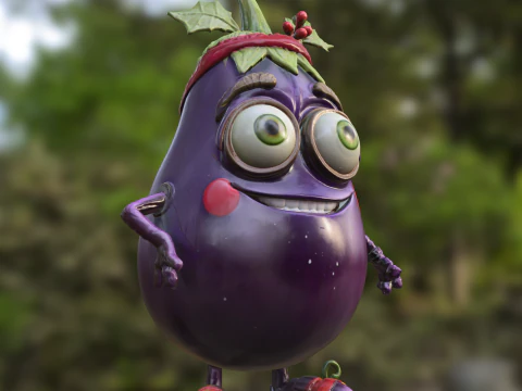 Cheerful Eggplant Character 3D Model