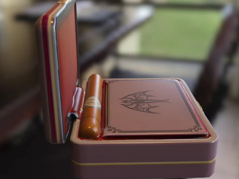 Kotak Cerutu Bergaya Premium dengan Tutup Dekoratif Model 3D