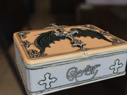 Gotische dekorative Aufbewahrungsbox mit Fledermauskreuz 3D Modell