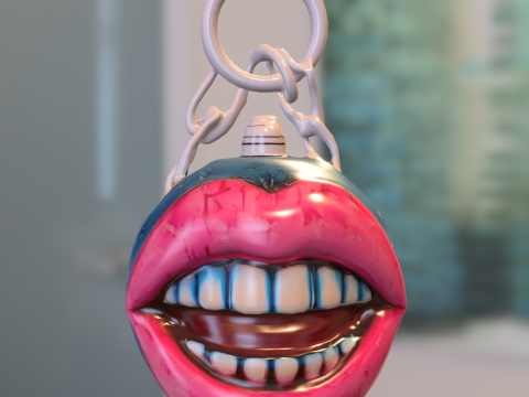 스타일화된 입술과 과일 열쇠고리 팩 3D 모델